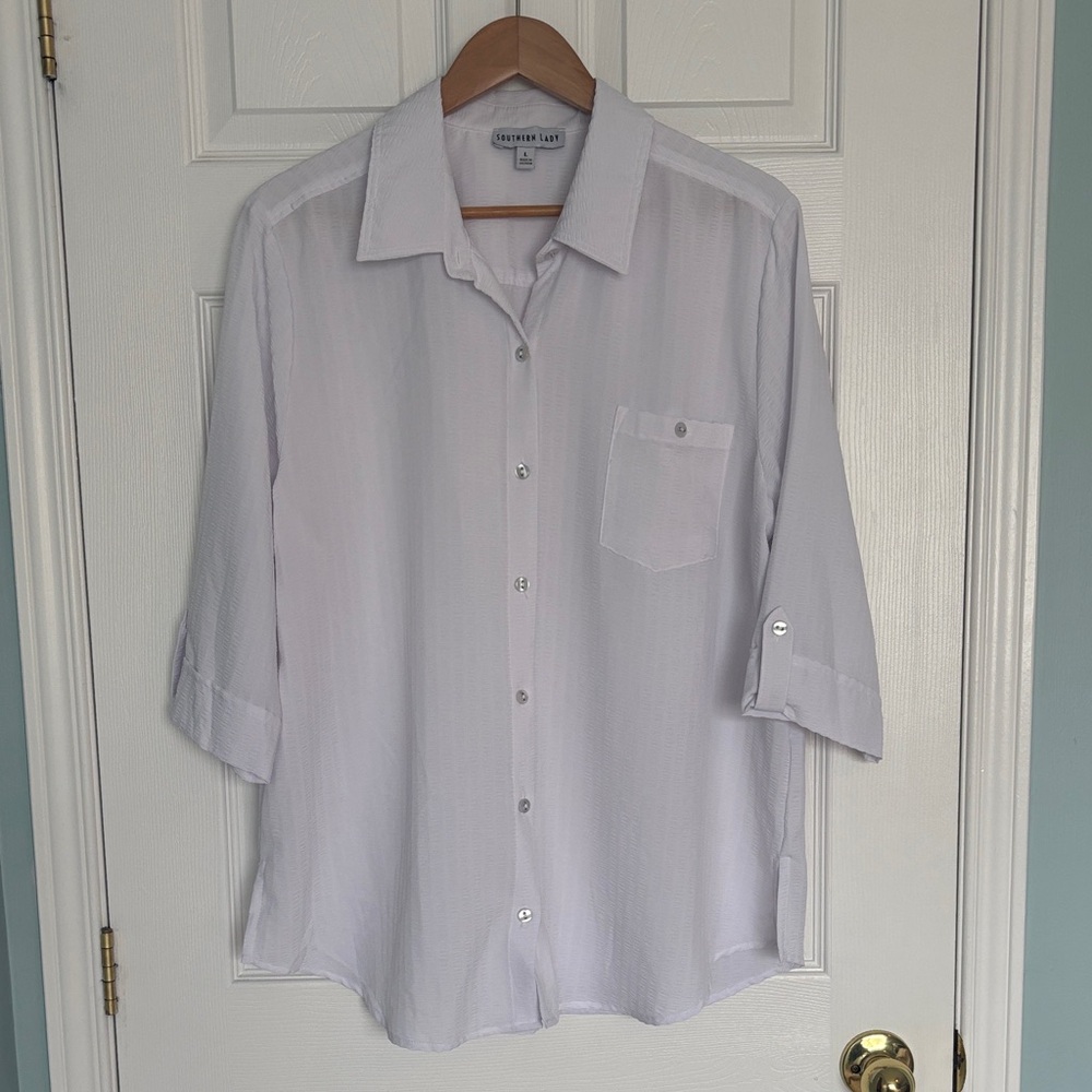 Southern Lady textured button down blouse